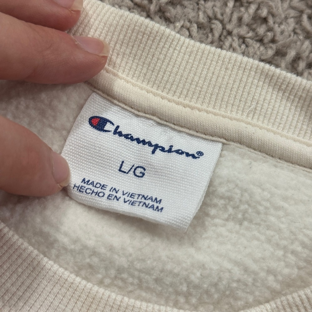 Champion Crewneck Sweatshirt Mens Large Cream Excellent Fleece Pullover 1732092 - Picture 3 of 8